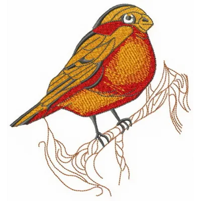 Orange birdie embroidery design showcasing a cheerful bird motif, perfect for crafting on t-shirts or tote bags.