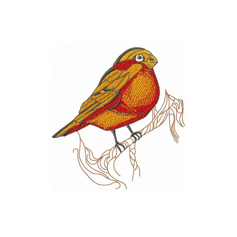 Orange birdie embroidery design showcasing a cheerful bird motif, perfect for crafting on t-shirts or tote bags.