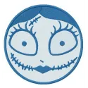 Sally's face embroidery design from The Nightmare Before Christmas, showcasing intricate stitched details.
