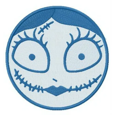 Sally's face embroidery design from The Nightmare Before Christmas, showcasing intricate stitched details.