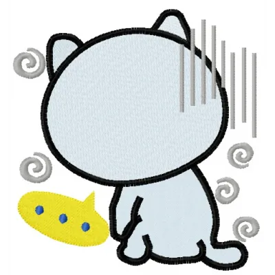 Preview of a resentful cat embroidery design featuring a whimsical feline expression, perfect for stitching on apparel.