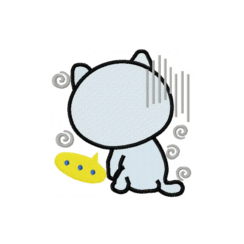 Preview of a resentful cat embroidery design featuring a whimsical feline expression, perfect for stitching on apparel.