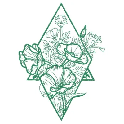 Embroidery design preview of 'Composition with Poppies 3', showcasing vibrant floral motifs for creative stitching.