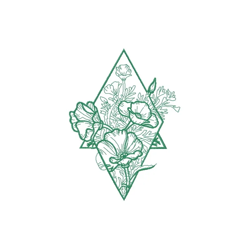 Embroidery design preview of 'Composition with Poppies 3', showcasing vibrant floral motifs for creative stitching.