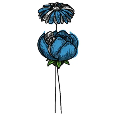 Blue meadow 10 embroidery design featuring vibrant flowers, ideal for embellishing apparel and home decor items.