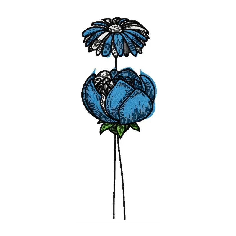 Blue meadow 10 embroidery design featuring vibrant flowers, ideal for embellishing apparel and home decor items.