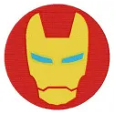 Iron Man round badge embroidery design featuring a detailed superhero motif for creative stitching projects.