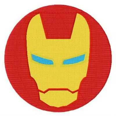 Iron Man round badge embroidery design featuring a detailed superhero motif for creative stitching projects.