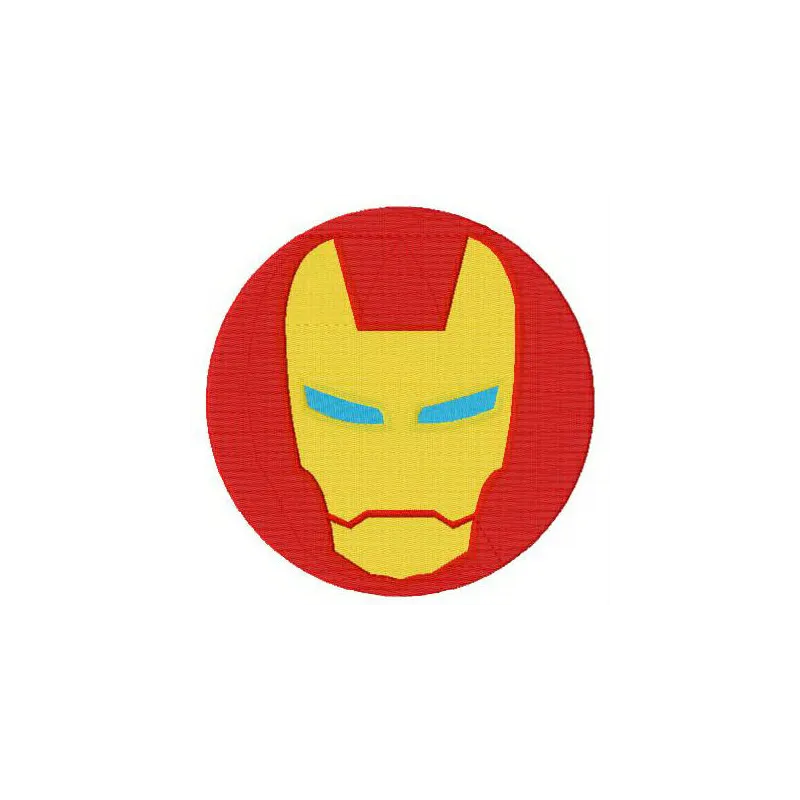 Iron Man round badge embroidery design featuring a detailed superhero motif for creative stitching projects.