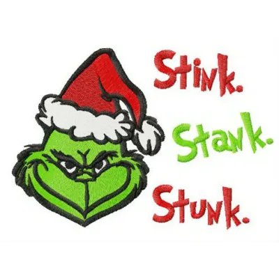 Preview of the Grinch Stink, Stank, Stunk embroidery design featuring whimsical Dr. Seuss-inspired motifs.