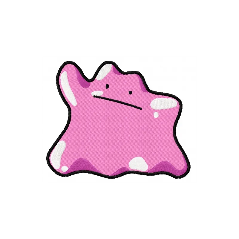 Ditto embroidery design featuring the iconic character from Pokemon, showcasing a playful stitched motif.