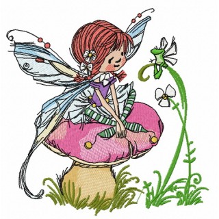 Mushroom fairy embroidery design - Embroidery Design