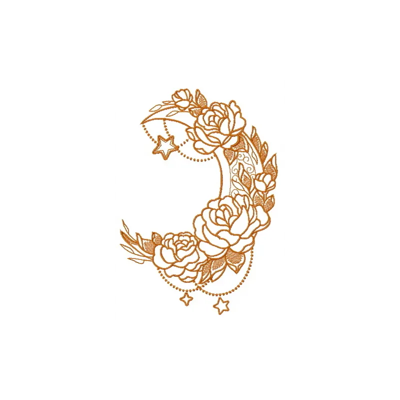 Vernal moon 3 embroidery design showcasing a mystical moon motif, ideal for embellishing garments and home decor.