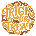 Trick or treat embroidery design featuring festive Halloween motifs, perfect for t-shirts and tote bags.