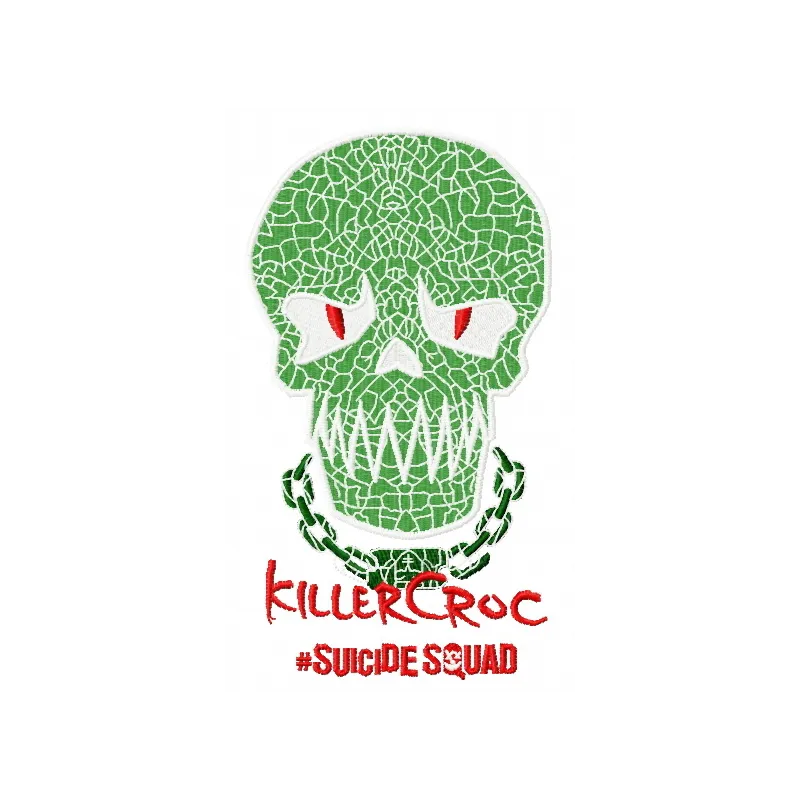 Embroidery design of Killer Croc from Suicide Squad, featuring intricate details for creative stitching.