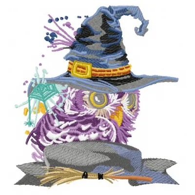 Preview of a Halloween owl embroidery design featuring a whimsical owl, ideal for festive stitching projects.