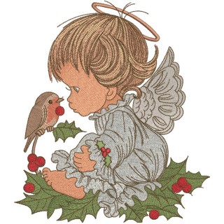 Christmas angel with bird embroidery design - Embroidery Design