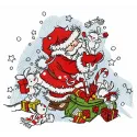 Presents for bunnies embroidery design featuring festive bunnies surrounded by colorful gifts for Christmas.