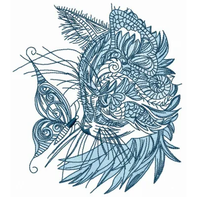 Curious mosaic cat 2 embroidery design showcasing a vibrant feline motif, ideal for stitching on various fabric items.