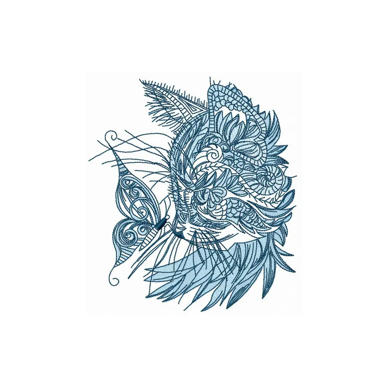 Curious mosaic cat 2 embroidery design showcasing a vibrant feline motif, ideal for stitching on various fabric items.