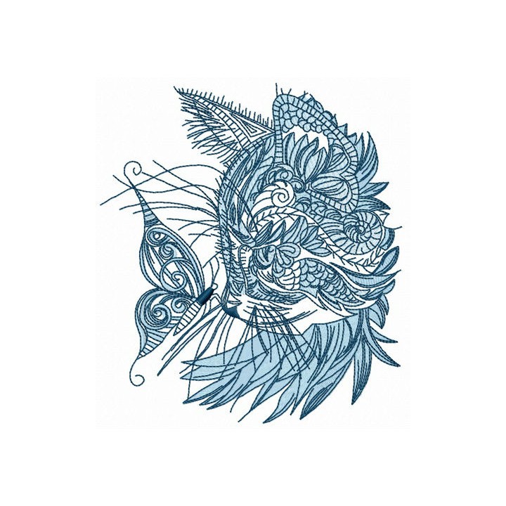 Curious mosaic cat 2 embroidery design - Embroidery Design