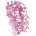 Shy geisha 4 embroidery design featuring intricate details, ideal for embellishing fabrics like t-shirts or tote bags.