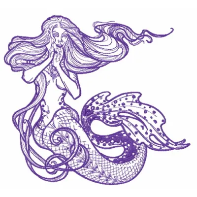 Surprised mermaid embroidery design showcasing vibrant colors, ideal for embellishing t-shirts and tote bags.