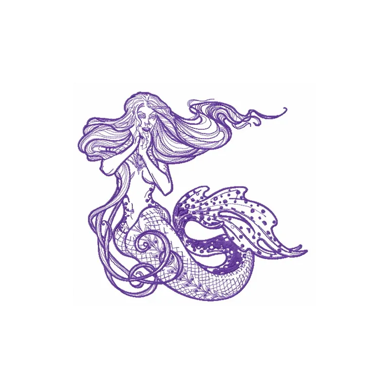 Surprised mermaid embroidery design showcasing vibrant colors, ideal for embellishing t-shirts and tote bags.