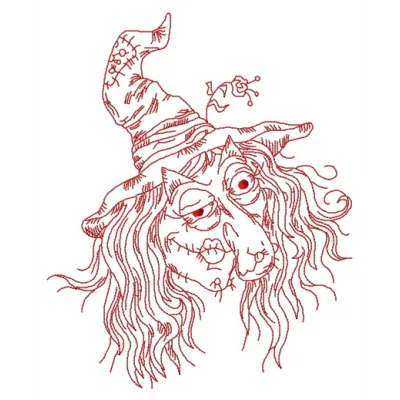 Ugly witch 2 embroidery design showcasing a whimsical witch motif, perfect for Halloween-themed stitching projects.