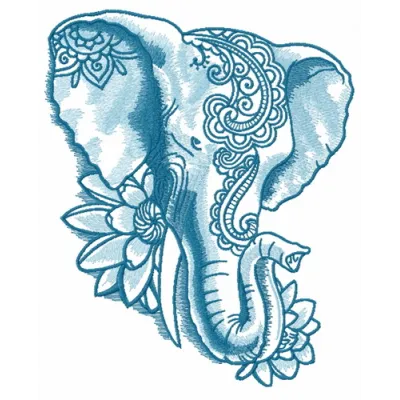Preview of Indian elephant with lotus 2 embroidery design featuring intricate details and vibrant patterns.