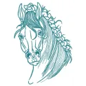 Embroidery design preview of a horse with a knitted mane, showcasing intricate stitching patterns.