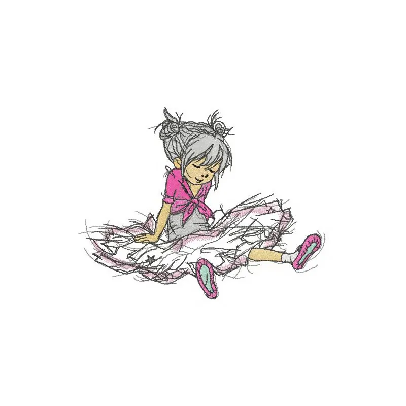 Ballerina tired embroidery design showcasing a whimsical ballerina motif, perfect for girls' apparel and accessories.
