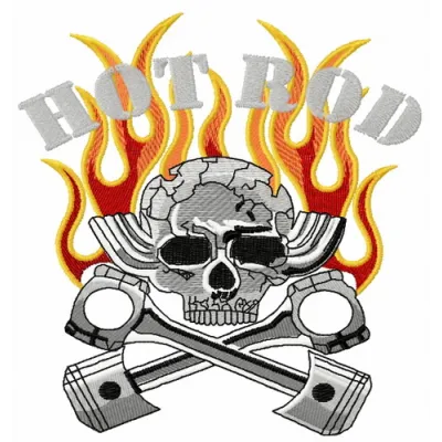 Hot Rod embroidery design featuring a classic car motif, perfect for stitching on jackets and bags.