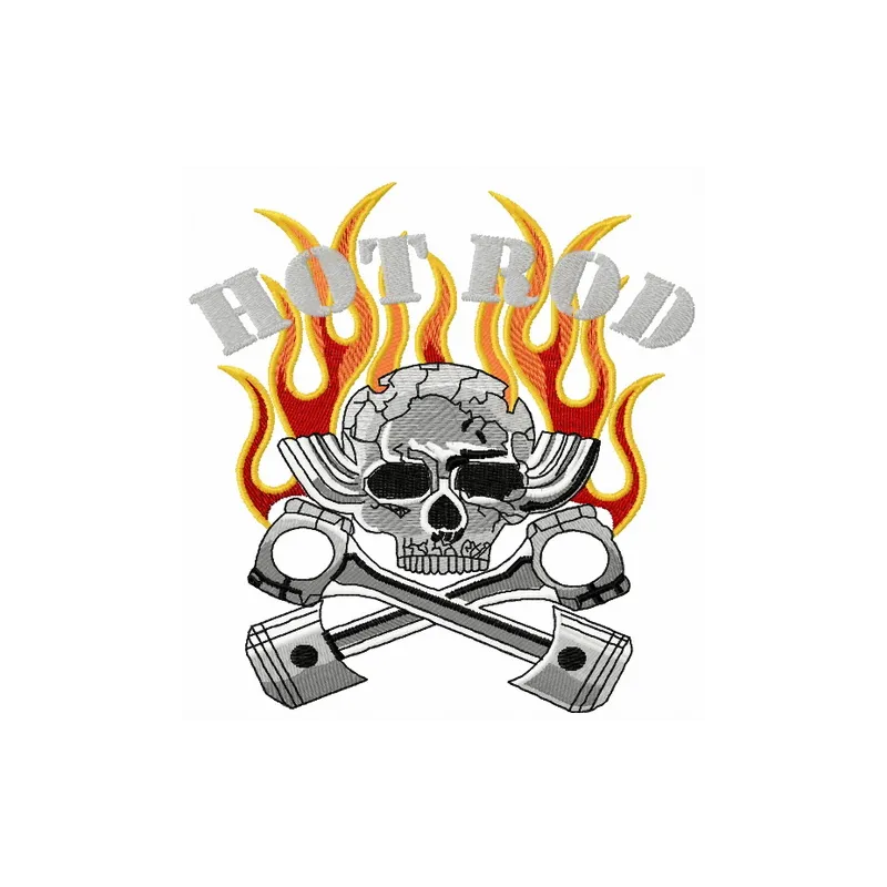Hot Rod embroidery design featuring a classic car motif, perfect for stitching on jackets and bags.