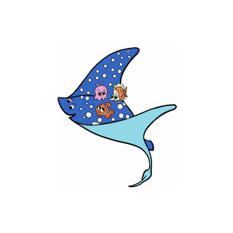Embroidery design featuring Mr. Ray and his pupils from Finding Nemo, perfect for children's apparel and accessories.
