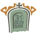 Halloween-themed embroidery design featuring the date 31st of October, perfect for stitching on festive apparel and decor.