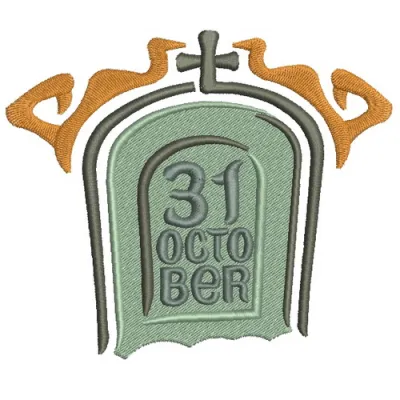 Halloween-themed embroidery design featuring the date 31st of October, perfect for stitching on festive apparel and decor.