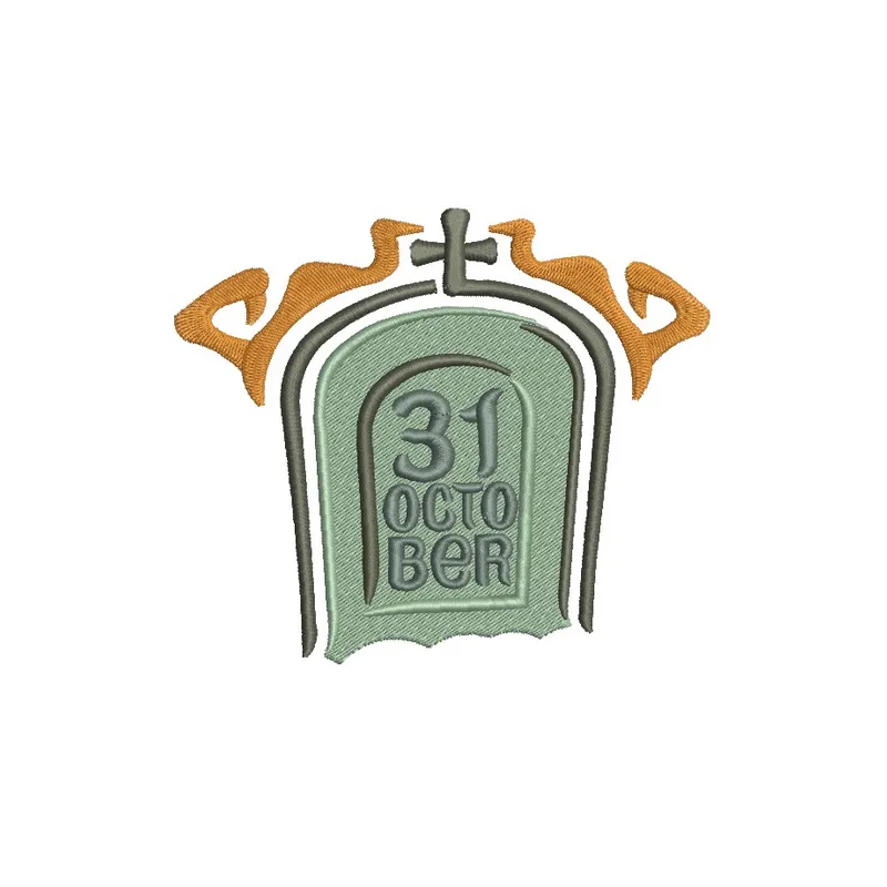 Halloween-themed embroidery design featuring the date 31st of October, perfect for stitching on festive apparel and decor.
