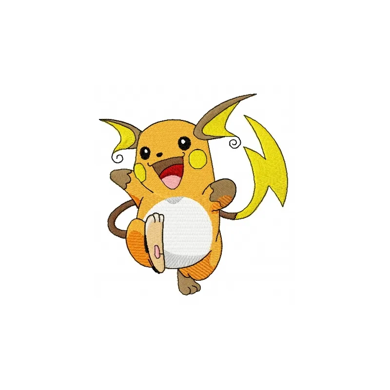 Raichu embroidery design featuring the beloved Pokemon character, ideal for stitching on apparel and accessories.