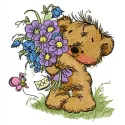 Bouquet for you 2 embroidery design featuring a charming teddy bear holding a bouquet, perfect for various fabric projects.