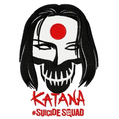 Embroidery design of Katana from Suicide Squad, showcasing intricate stitching patterns for creative projects.