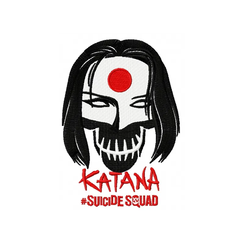 Embroidery design of Katana from Suicide Squad, showcasing intricate stitching patterns for creative projects.
