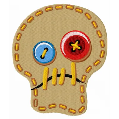 Sewn skull 2 embroidery design featuring a detailed skull motif, perfect for decorating apparel and accessories.