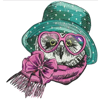 Preview of 'I like to dress up 2' embroidery design featuring whimsical owls, ideal for stitching on apparel or home decor.
