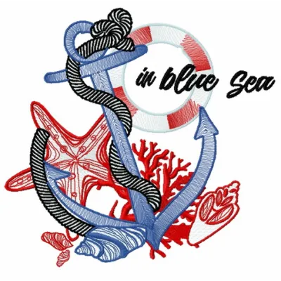 In Blue Sea 2 embroidery design featuring nautical themes, perfect for stitching on t-shirts and tote bags.