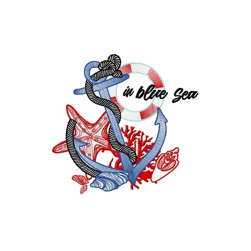 In Blue Sea 2 embroidery design featuring nautical themes, perfect for stitching on t-shirts and tote bags.