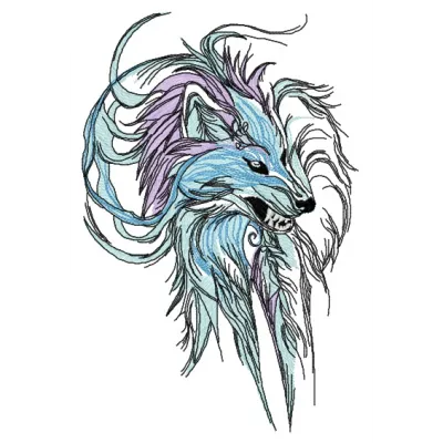 Wolf spirit 4 embroidery design showcasing a majestic wolf motif, ideal for stitching on apparel and home decor.