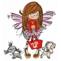 Preview of a whimsical shopping fairy embroidery design, perfect for adding charm to tote bags and t-shirts.