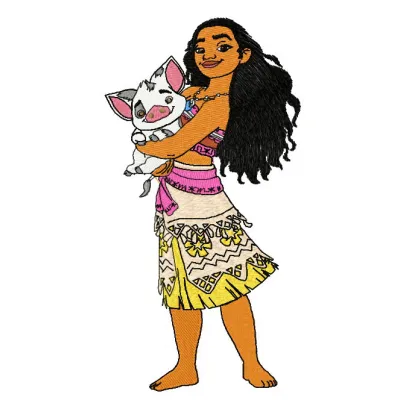 Preview of Moana and Pua 3 embroidery design featuring vibrant characters for creative stitching projects.