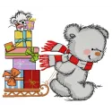 Embroidery design featuring a bear wearing a warm striped scarf, perfect for Christmas-themed projects.